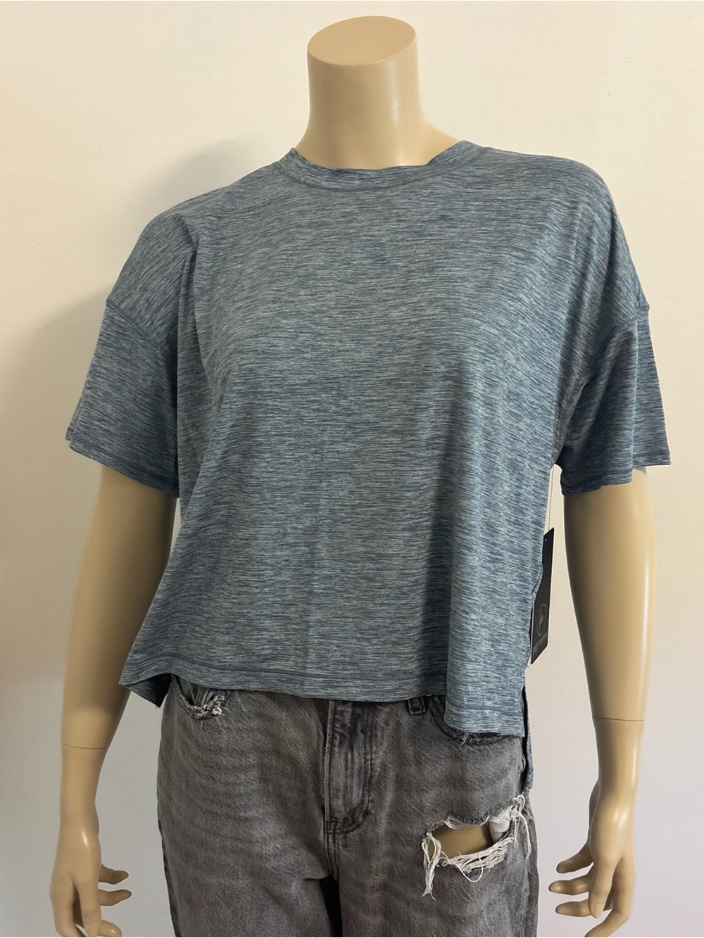 90 Degree By Reflex Heathered Blue Cropped Crewneck Tee